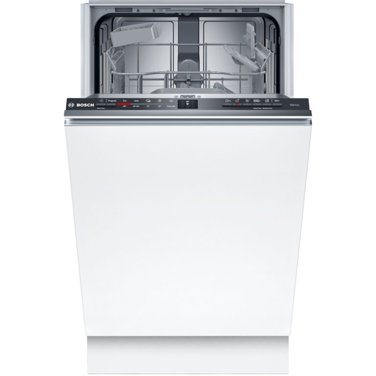 מדיח כלים צר אינטגרלי Bosch SPV2HKX02E עם דלת פתוחה ולוח פיקוד בחלק העליון